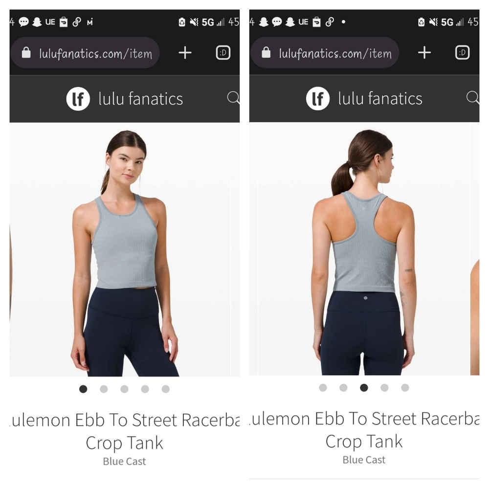 Lululemon Ebb To Street Crop Tank, Blue Cast, Size 4